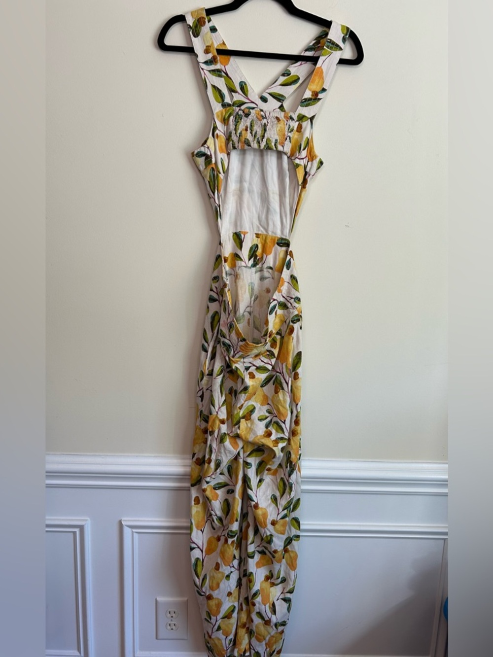 Farm Rio Halter Cutout Linen Blend Wide-Leg Pear Graphic Jumpsuit size S - Picture 4 of 8
